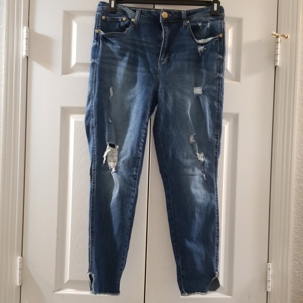 Seven Distressed High Rise Ankle Leggings, Size 12